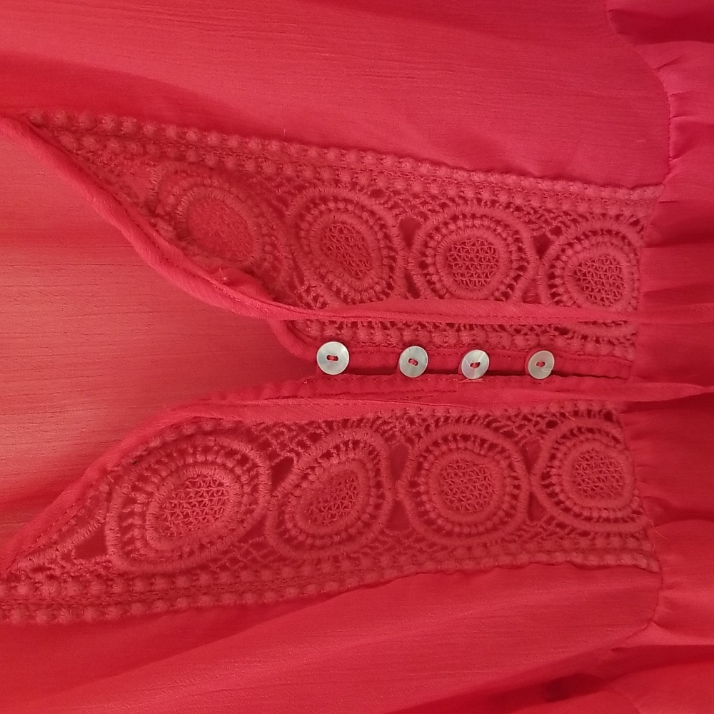 Olsenboye Sheer Crochet Large Red Spring Summer Tank Top - Picture 3 of 5